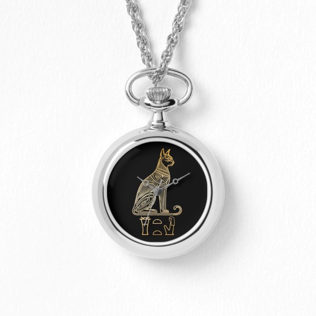 Bastet, egyptiska Cat Goddess. Namn i hieroglyfer Armbandsur (Framsida)