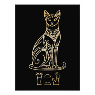 Bastet, egyptiska Cat Goddess. Namn i hieroglyfer Fototryck