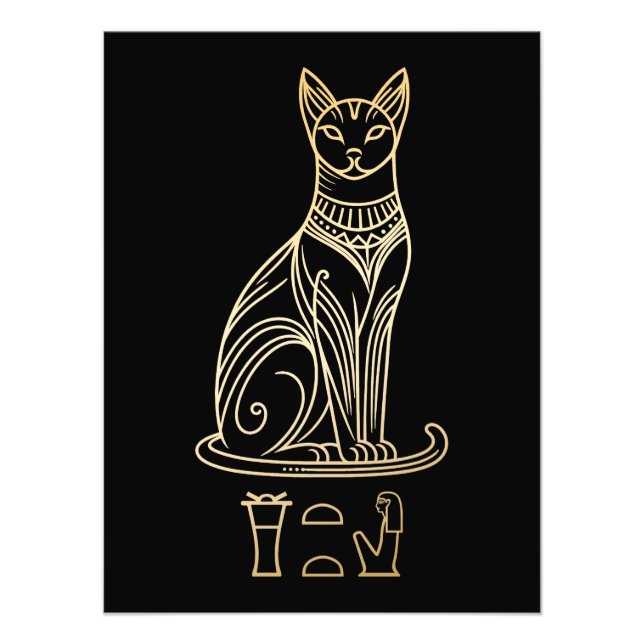 Bastet, egyptiska Cat Goddess. Namn i hieroglyfer Fototryck (Framsidan)