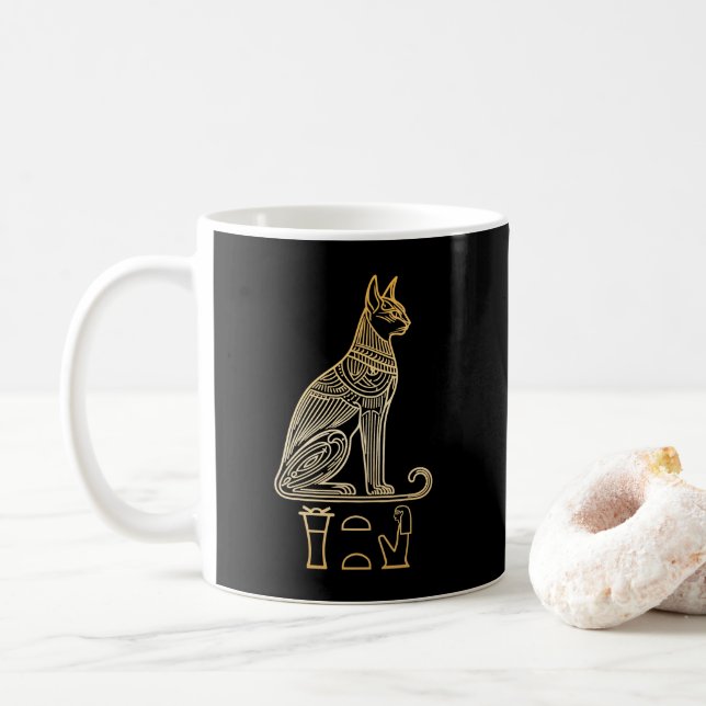 Bastet, egyptiska Cat Goddess. Namn i hieroglyfer Kaffemugg (Med munk)