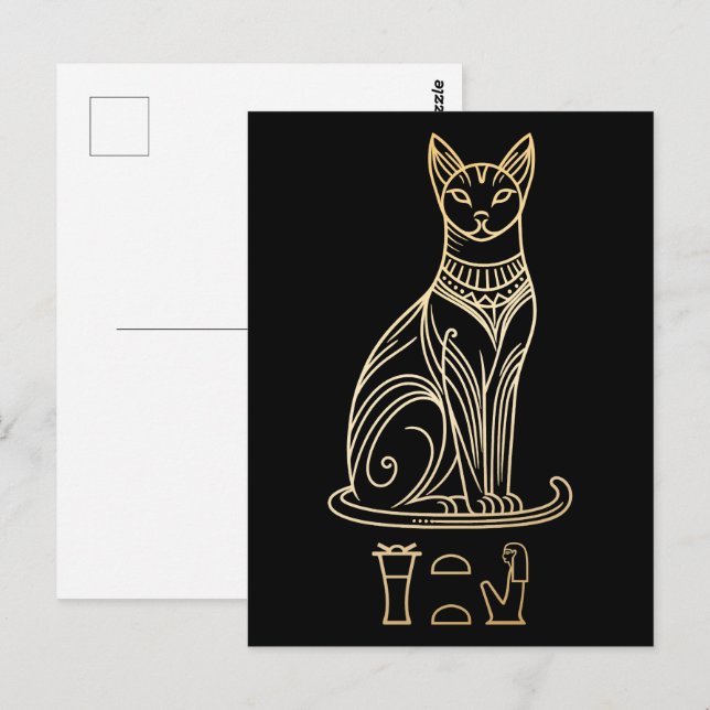 Bastet, egyptiska Cat Goddess. Namn i hieroglyfer Vykort (Fram/baksida)