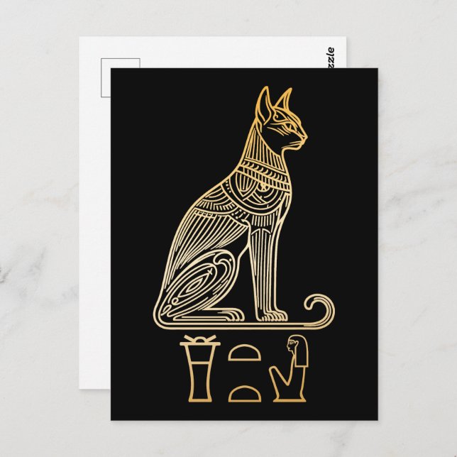 Bastet, egyptiska Cat Goddess. Namn i hieroglyfer Vykort (Fram/baksida)
