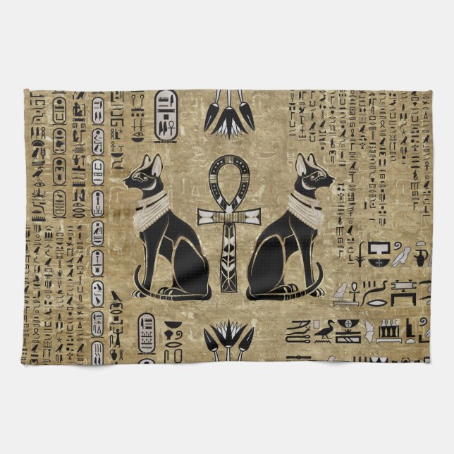 Bastet - egyptiska katter och Ankh Kor Kökshandduk (Horisontell)