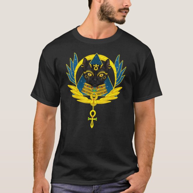 Bastet Goddess, Cats Black Egyptian Ankh Black C T Shirt (Framsida)