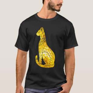 Bastet Katt Egyptisk Guld Polygon Hieroglyf Båge T Shirt