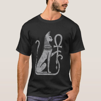 Bastet kattgudinna forntida egyptisk ankh distress t shirt