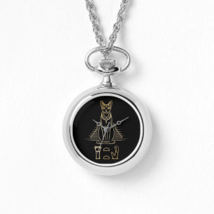Bastet med namn i hieroglyfer och Egypten Pyramid Armbandsur