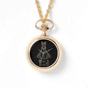 Bastet med namn i hieroglyfer och Egypten Pyramid Armbandsur