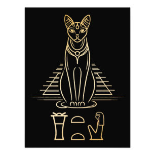 Bastet med namn i hieroglyfer och Egypten Pyramid Fototryck