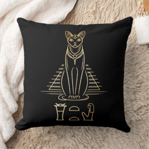 Bastet med namn i hieroglyfer och Egypten Pyramid Kudde