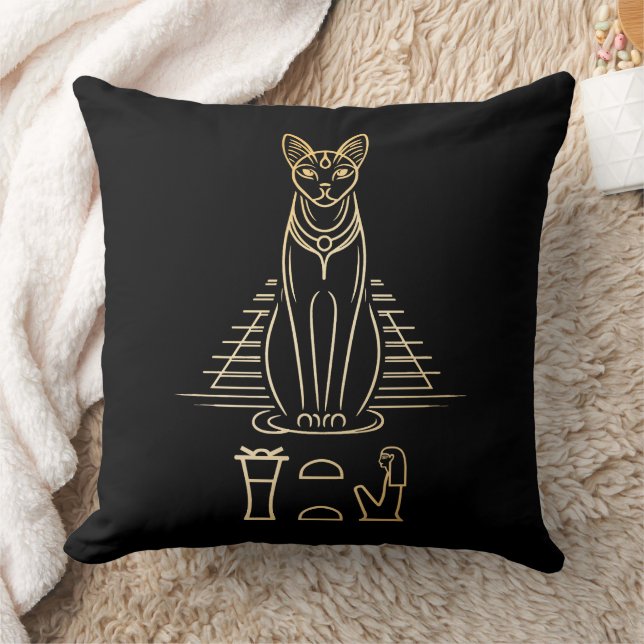 Bastet med namn i hieroglyfer och Egypten Pyramid Kudde (Filt)