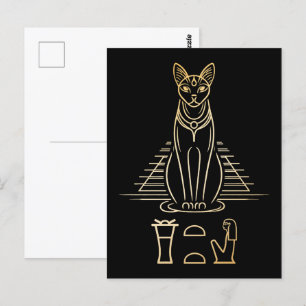 Bastet med namn i hieroglyfer och Egypten Pyramid Vykort