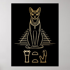 Bastet med namn i hieroglyfer och egyptisk pyramid poster