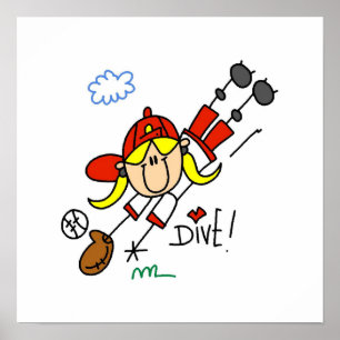Bastieball Dive Girls Softball T-shirts och presen Poster
