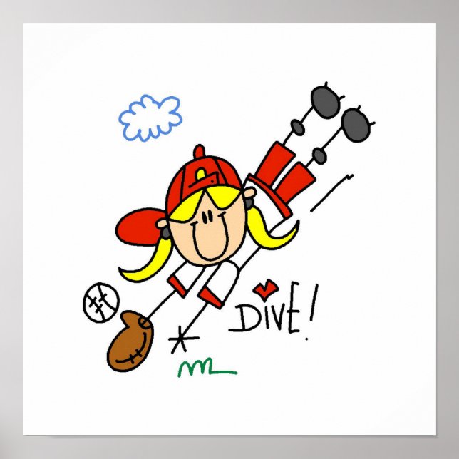 Bastieball Dive Girls Softball T-shirts och presen Poster (Framsidan)