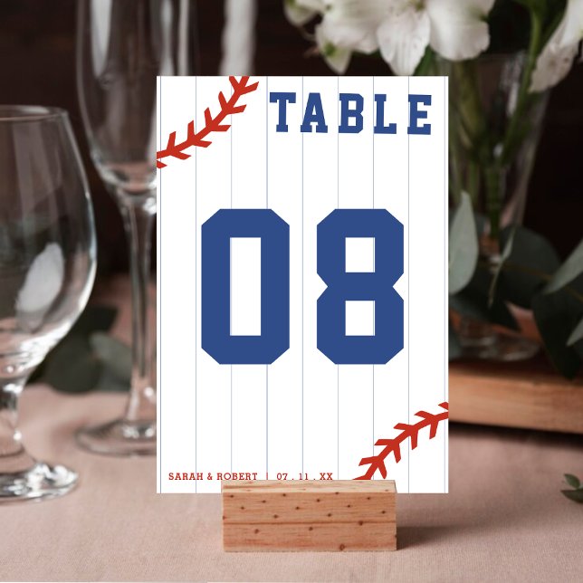 Bastiebollsoftball Streck bröllopsmottagning Bordsnummer (Baseball Softball Pinstripe Wedding Reception Table Number)
