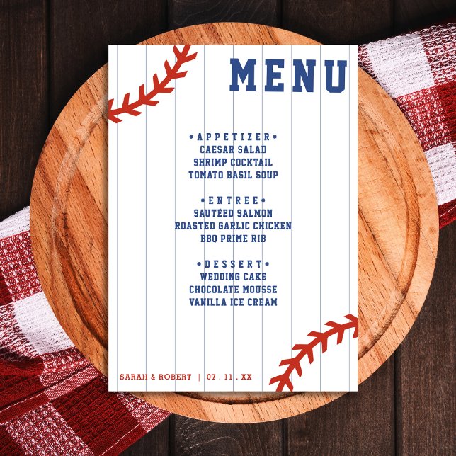 Bastiebollsoftball Streck bröllopsmottagning Meny (Baseball Softball Pinstripe Wedding Reception Menu)