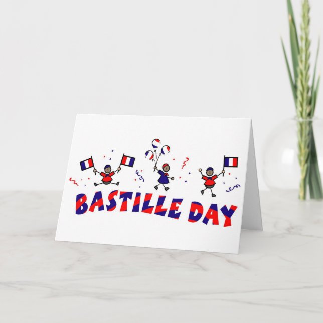 Bastilldagen Stick figur med Fransk Flaggor Kort (Framsida)