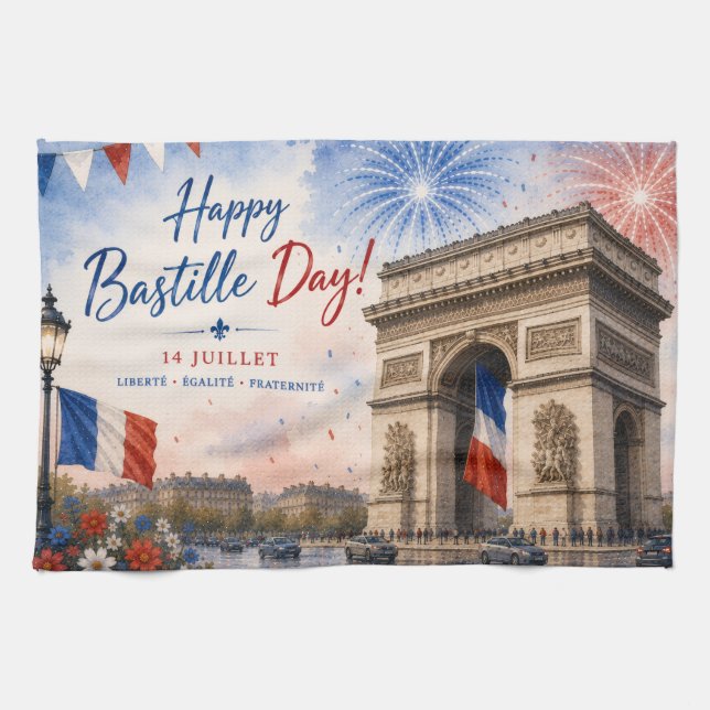 Bastille-dagen Arc de triomphe Paris Frankrike fyr Kökshandduk (Horisontell)