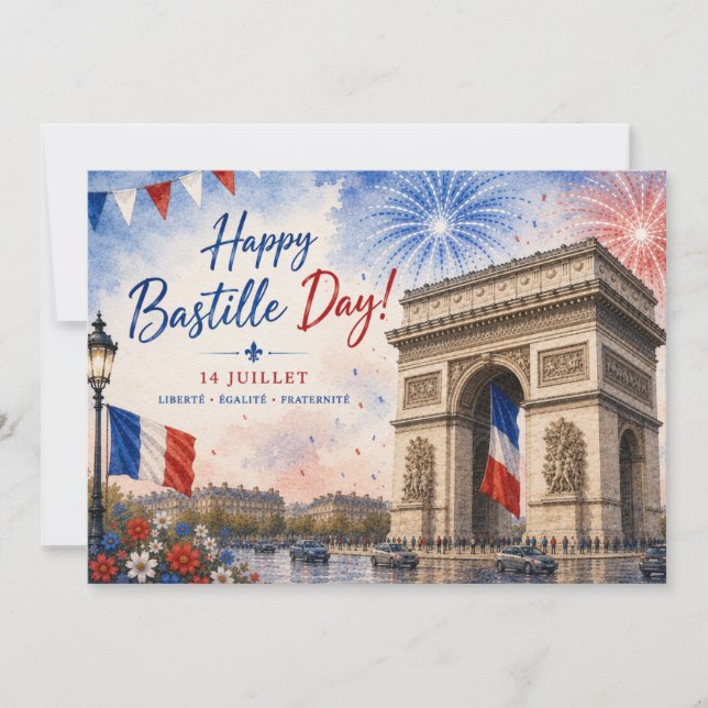 Bastille-dagen Arc de triomphe Paris Frankrike fyr Tack Kort (Framsida)