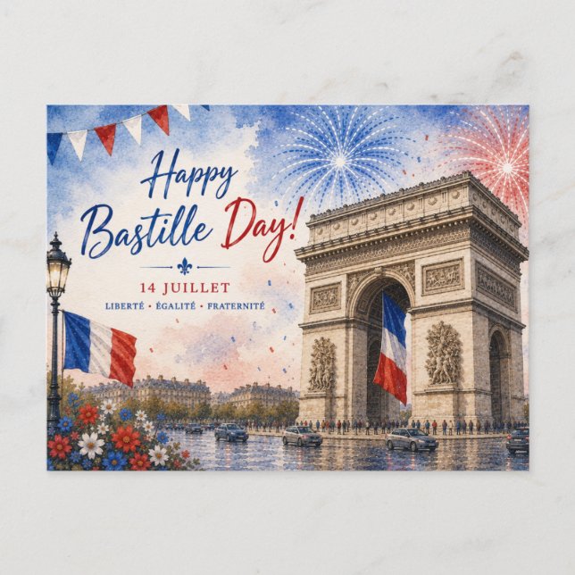 Bastille-dagen Arc de triomphe Paris Frankrike fyr Vykort (Framsida)