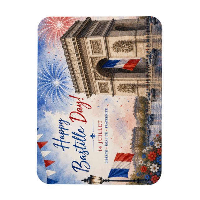 Bastilledagen Arc de triomphe Paris Frankrike fyrv Magnet (Vertikal)
