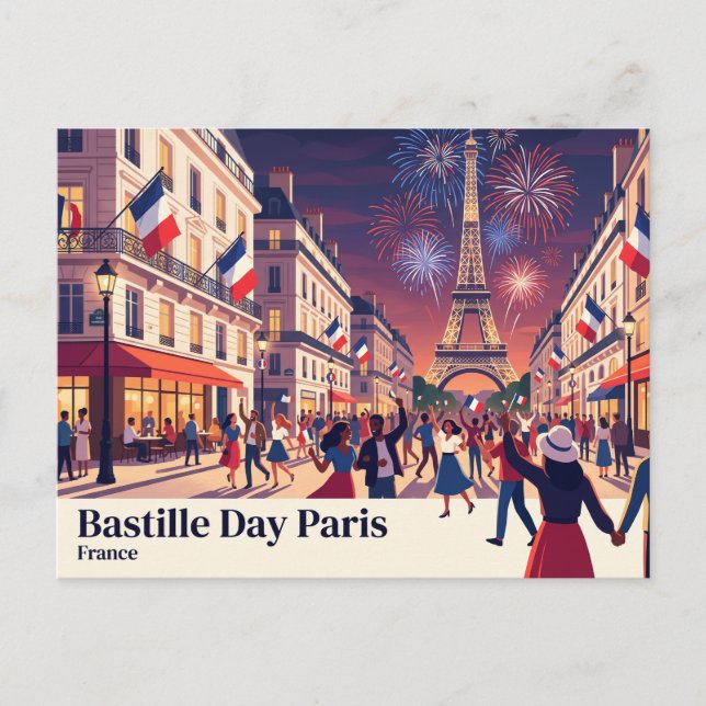 Bastilledagen Paris Frankrike Vykort (Framsida)