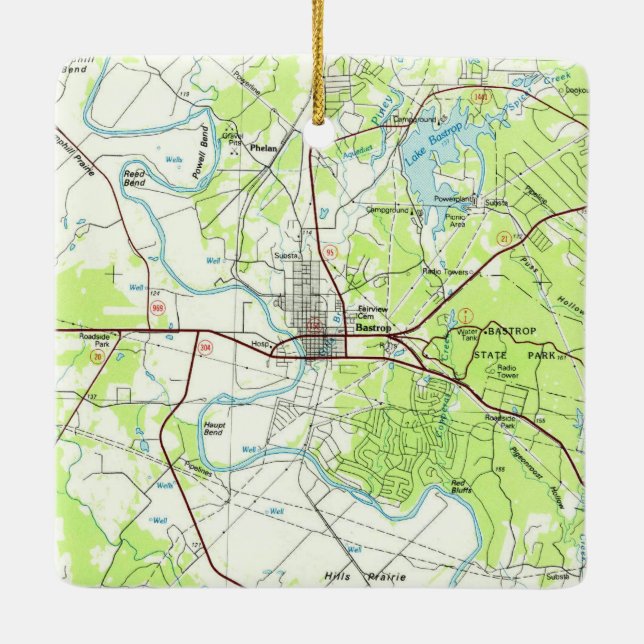 Bastrop TX Topo Karta Julgransprydnad Keramik (Baksida)