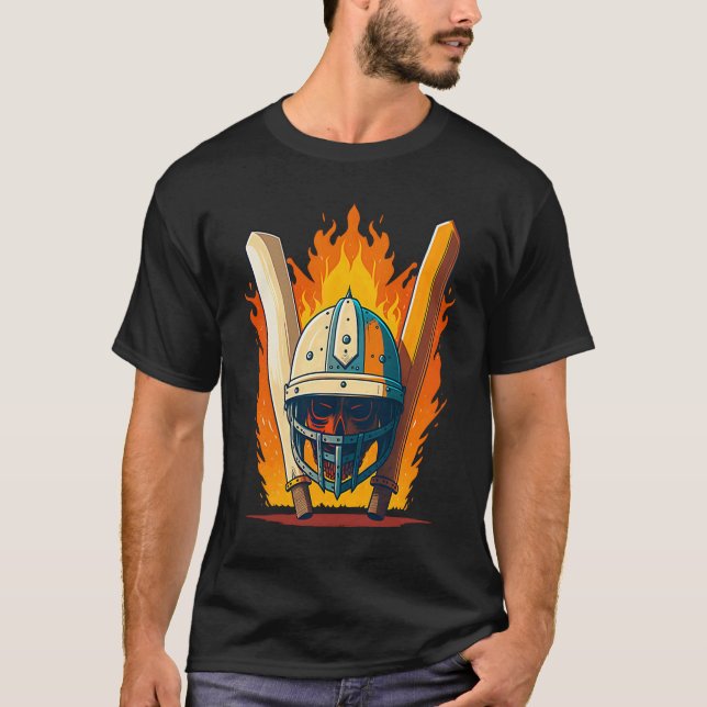 Bat And Helmet Cricket Player T Shirt (Framsida)