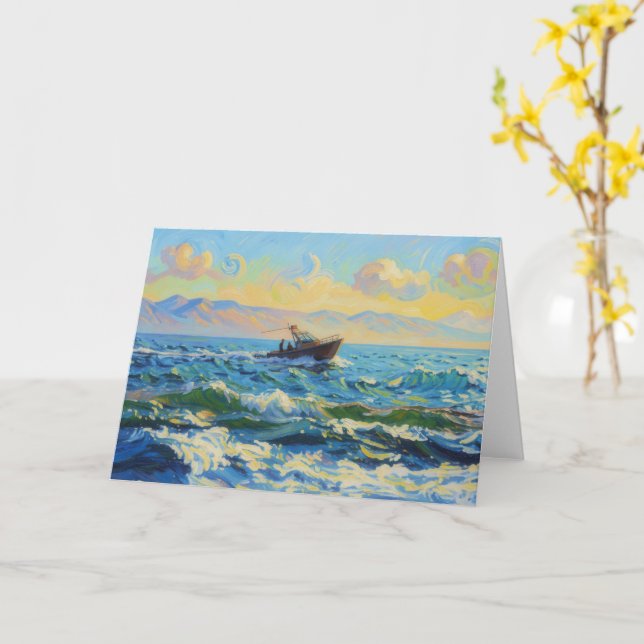 Båt Båt på Ocean Konst Notkort Kort (Gul blomma)