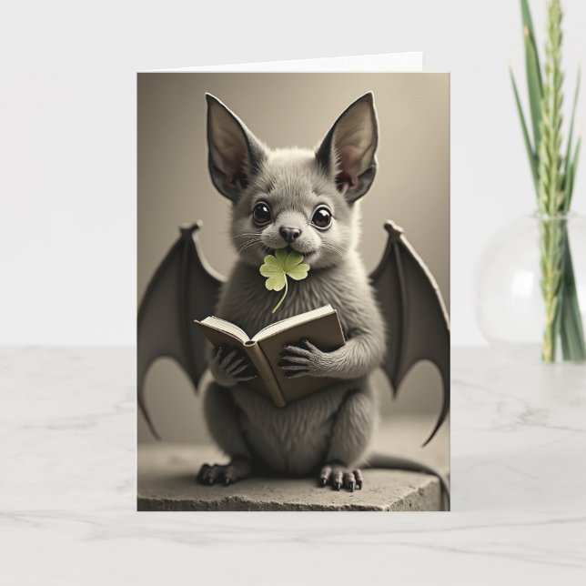 Bat Dog Friend Cute Art Card Kort (Framsida)