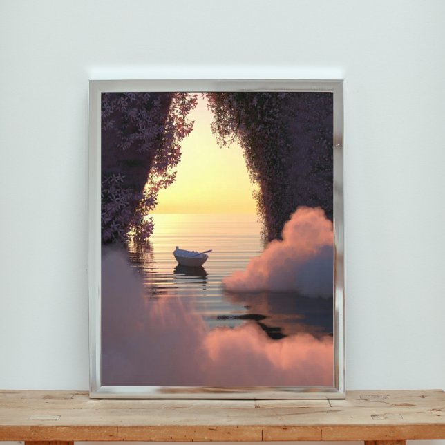Båt Flytande på oceanen vid Sunset Fototryck (Skapare uppladdad)