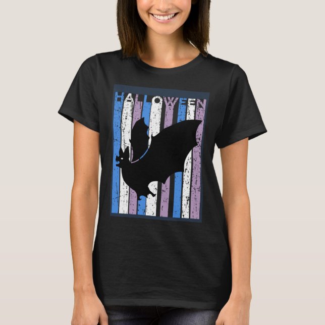 Bat Halloween Costume Girls womens Kids Blue Purpl T Shirt (Framsida)