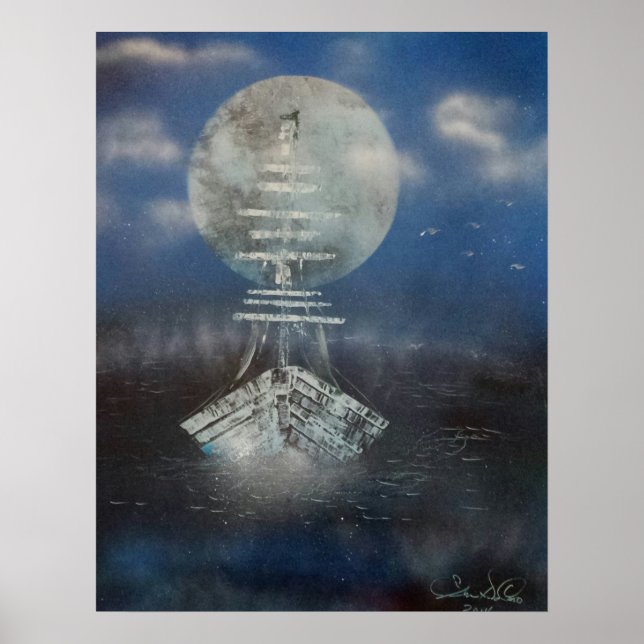 Båt i månljus poster (Framsidan)