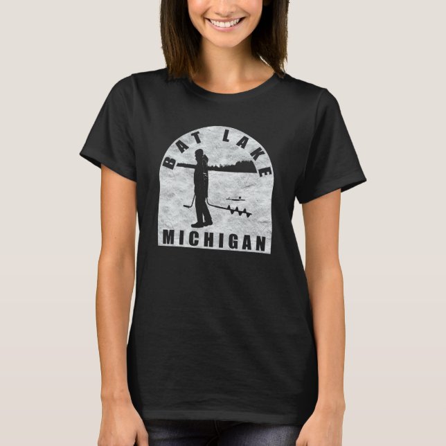 Bat Lake Isfiske Michigan T Shirt (Framsida)