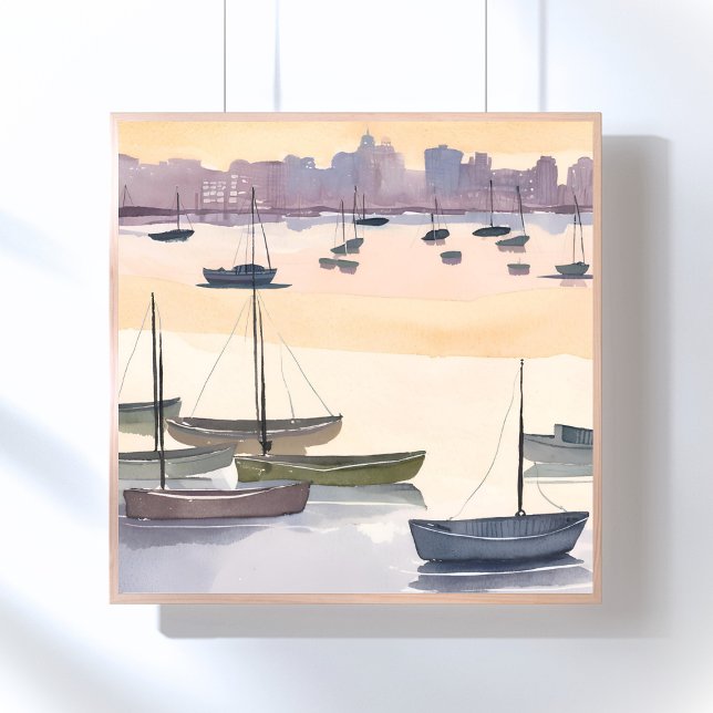 Båt Marina | Akvarell Oceanvik Poster (Skapare uppladdad)