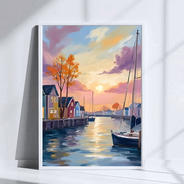 Båt Marina | Kustvik Akvarellmålning Poster (Skapare uppladdad)