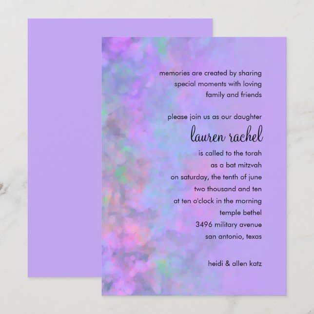 Bat mitzvah abstrakt design i Lila Inbjudningar (Fram/baksida)