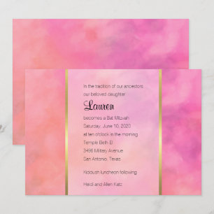 Bat Mitzvah Abstrakt Design i Rosa Inbjudningar