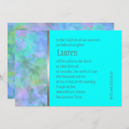 Bat mitzvah abstrakt utformning i Turquise Silver Inbjudningar