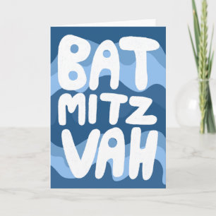 BAT MITZVAH Anpassade Blue Vågigt Rand Congrat Kort