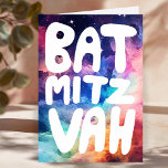BAT MITZVAH Anpassade Rainbow Galaxy Gratulerar Kort<br><div class="desc">Hand plockade-text från mig för dig med en färgstark regnbågsbakgrund. Lägg till din egen text på kortets insida. För mer design och färg, kolla min butik! Eller låt mig veta om du vill ha någon anpassningsbar. Jag har också passande pappra och naturligtvis både Pub och Bat mitzvah versioner! Fråga om...</div>