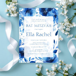 Bat mitzvah ANPASSNINGSBAR för blå blommor, vatten Inbjudningar
