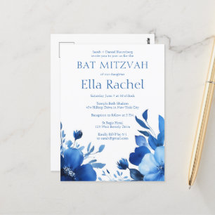 Bat mitzvah ANPASSNINGSBAR för blå blommor, vatten Vykort
