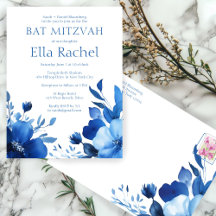 Bat mitzvah ANPASSNINGSBAR för blå blommor, vatten