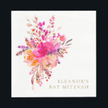 Bat mitzvah Anpassningsbar för Blommigt för Rosa a Pappersservett<br><div class="desc">Personlig Modern Chic Rosa Watercolor Blommigt Elegant Bat mitzvah blöjor</div>
