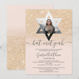 bat mitzvah av den rosan Chic glitter Inbjudningar
