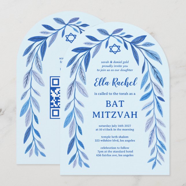 Bat mitzvah bågbåge QR-kod Pub Inbjudningar (Fram/baksida)