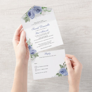 Bat mitzvah, blå och Silver vattenfärgsblommor