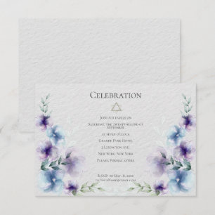 BAT MITZVAH Blå och violett vattenfärg Blommigt Inbjudningar